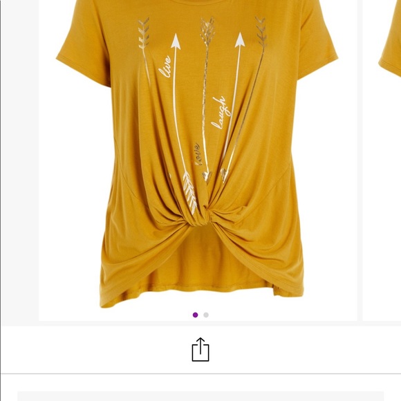 Mustard ‘Live Laugh Love’ Twist Hem Scoop Neck Tee - Picture 6 of 6